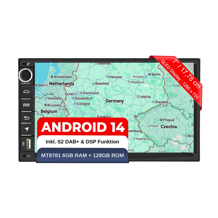M.I.C. AU7-L2 Android 14 Autoradio mit Navigation: MediaTek MT6765V, 4GB+64GB, 7 Zoll QLED Display,