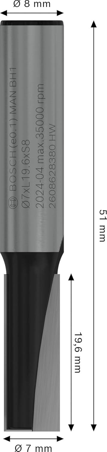 Bosch Professional Nutfräser Standard for Wood (für Holz, Ø 8 mm, Arbeitslänge 19,6 mm, Zubehör Hand