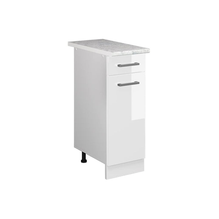 Vicco Küchenunterschrank R-Line, Weiss Hochglanz/Weiss, 30 cm mit Arbeitsplatte Weiss Hochglanz Schu