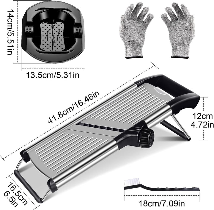 Masthome Gemüsehobel Mandoline, Multifunktion Gemüseschneider Edelstahl mit Schnittfesten Handschuhe