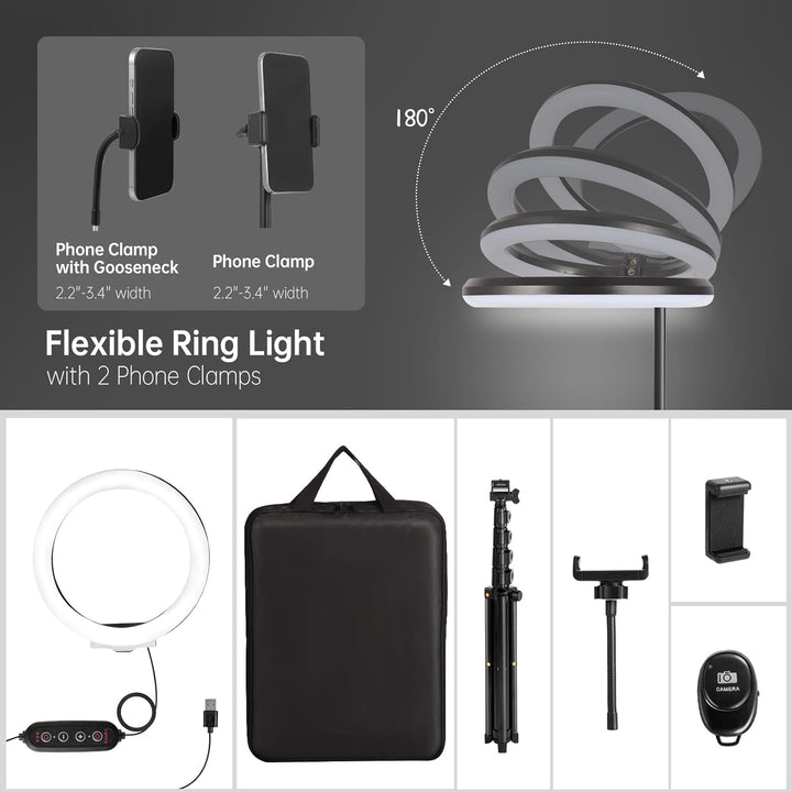 MICCYE Ringlicht mit Stativ 10 Zoll RGB Ring Light Gesamthöhe 180cm Ringleuchte Selfie Ringlicht Han