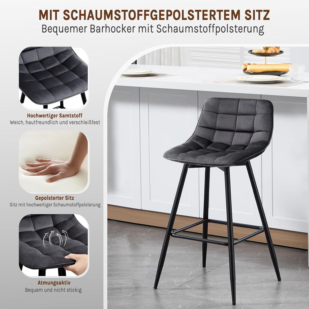 WOLTU Barhocker BH143dgr-2 2er Set Designer Barstuhl Hocker Tresenhocker Bistrohocker mit Fussstütze