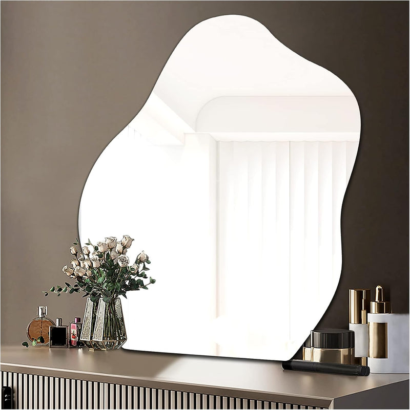 Sqinor Spiegel Wand Asymmetrisch Glas HD Deko Spiegel Selbstklebend Badezimmerspiegel Klebespiegel A