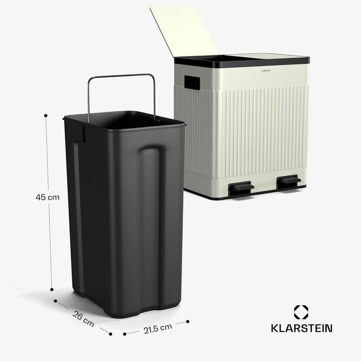 Klarstein Grama 40 Mülleimer 2 Fächer - 40 L Abfalleimer Mit Soft-Close Deckel & Retro-Design, Herau