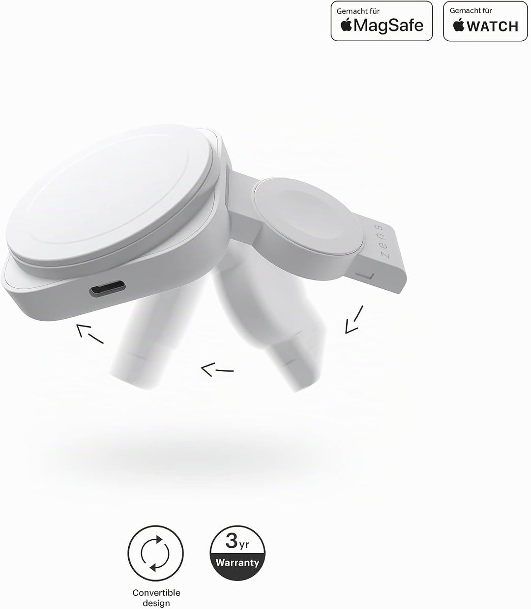 ZENS MagSafe+Watch konvertibles Reise-Ladegerät für iPhone und Apple Watch (Platzsparendes Design, T