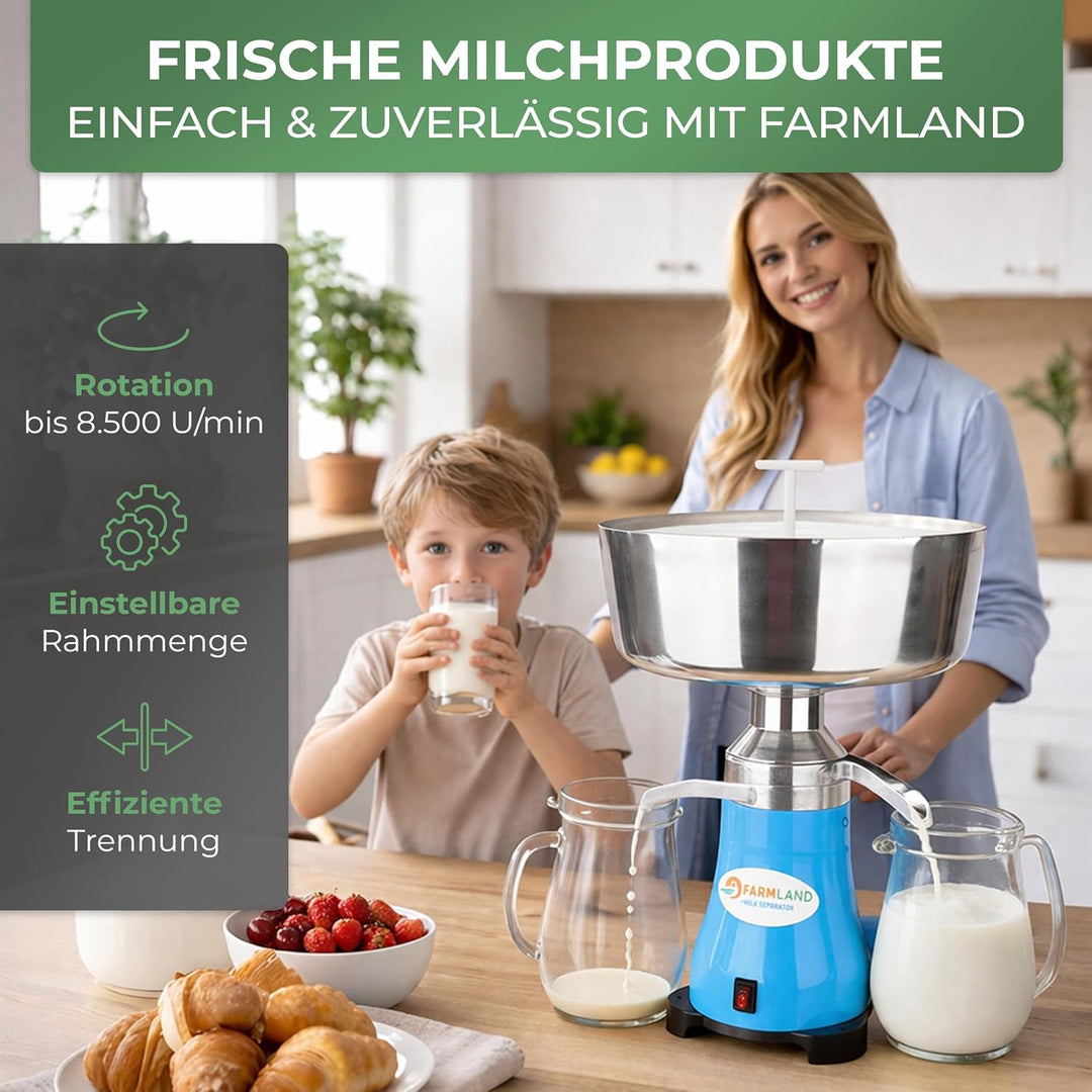Farmland Milchzentrifuge elektrisch - Leistungsstarker Milchseparator für 140 l/h - Hochwertiger Mil