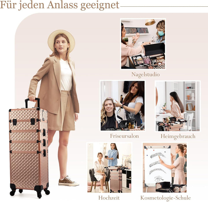 Kosmetikkoffer Trolley 4-in-1 Kosmetikkoffer Gross Kosmetik Trolley Make up Koffer Schminkkoffer mit