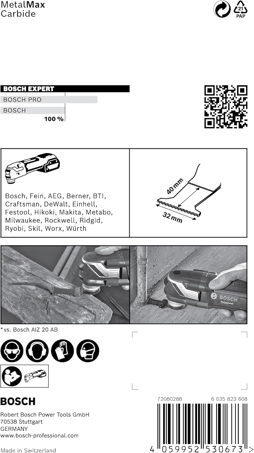 Bosch Professional 5x Sägeblatt Expert MetalMax AIZ 32 AIT (für Stahl, Edelstahl, Breite 32 mm, Zube