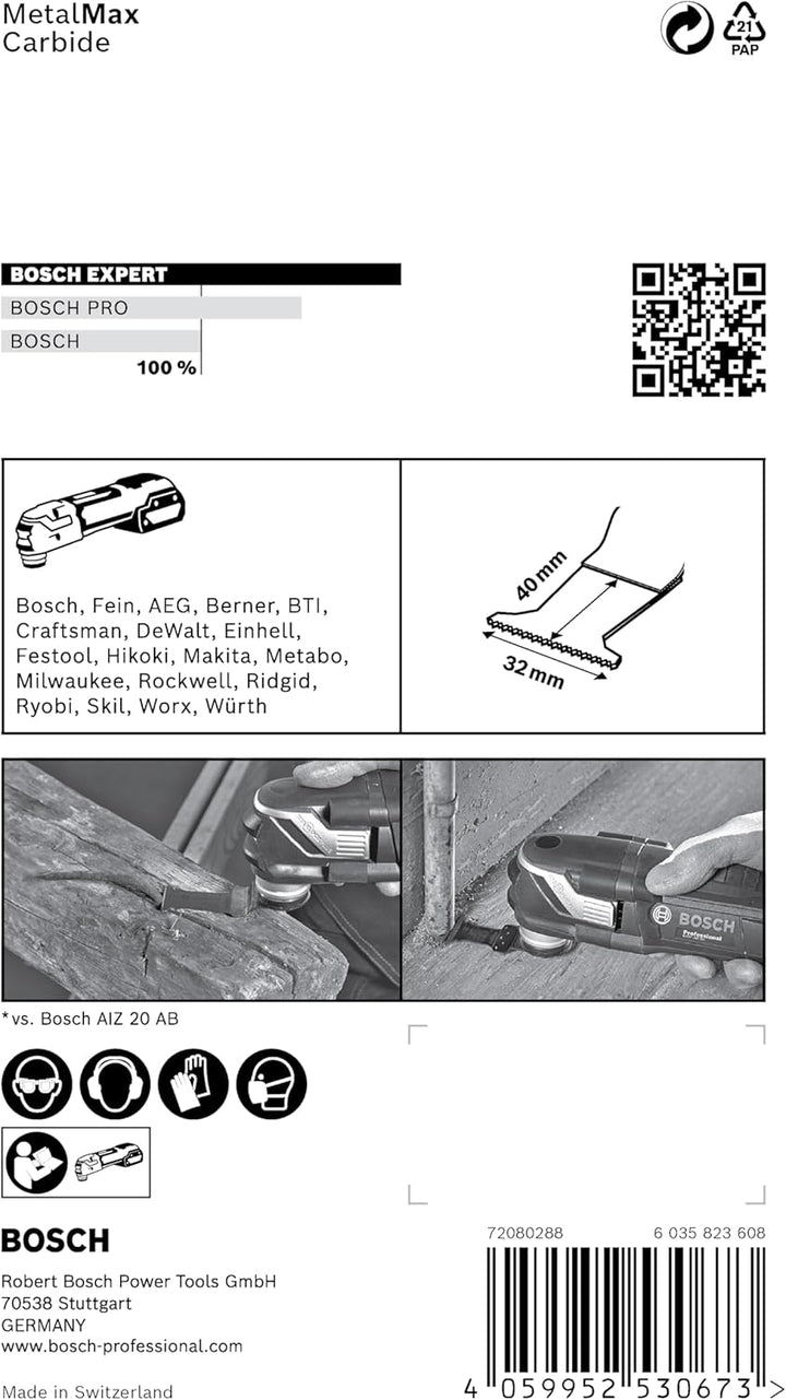 Bosch Professional 5x Sägeblatt Expert MetalMax AIZ 32 AIT (für Stahl, Edelstahl, Breite 32 mm, Zube