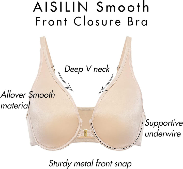 AISILIN Damen BH Vorderverschluss Nahtlos Ungefütterter Bügel Grosse Grössen 90E Beige, 90E Beige