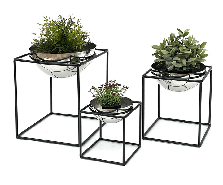 DanDiBo Blumenhocker Metall mit Topf Schwarz Silber Blumenständer 96256 3er Set Blumensäule Modern P