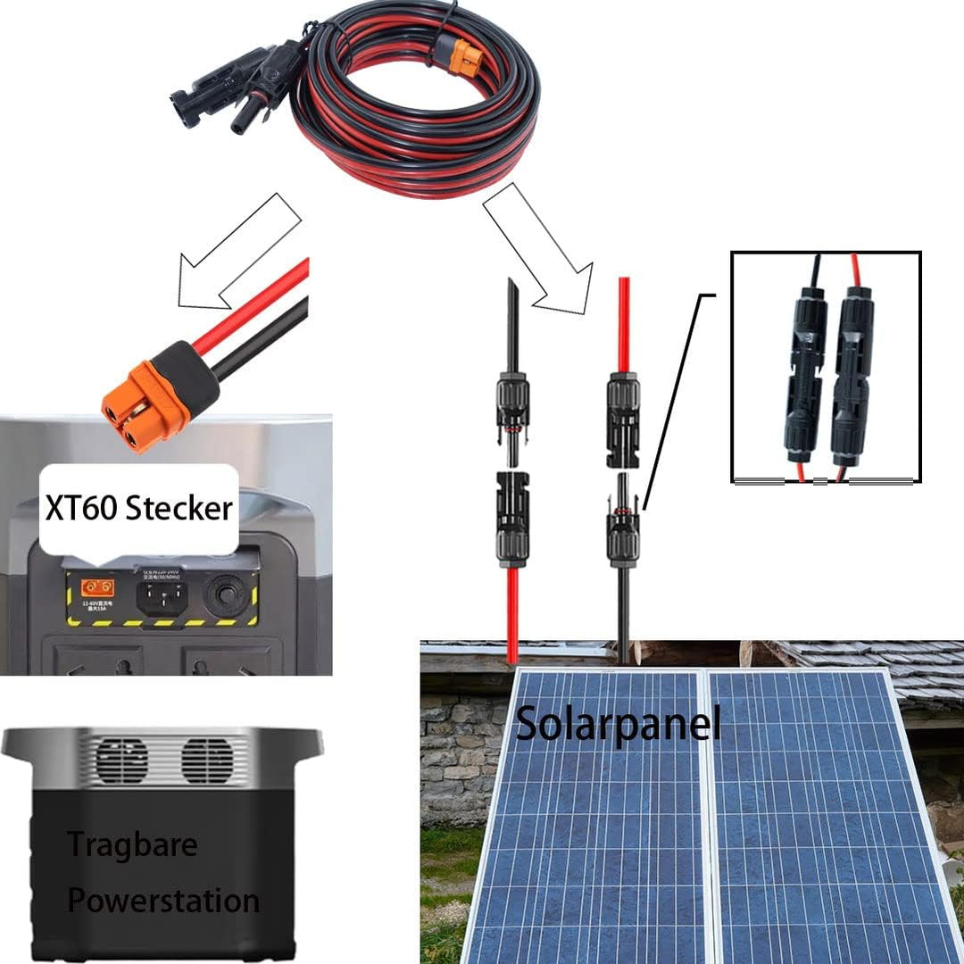 iHaospace Solar auf XT60i-F Ladekabel 5M Ladestrom über 8A -Solarkabel 4mm2 XT60i Solarkabel Verläng