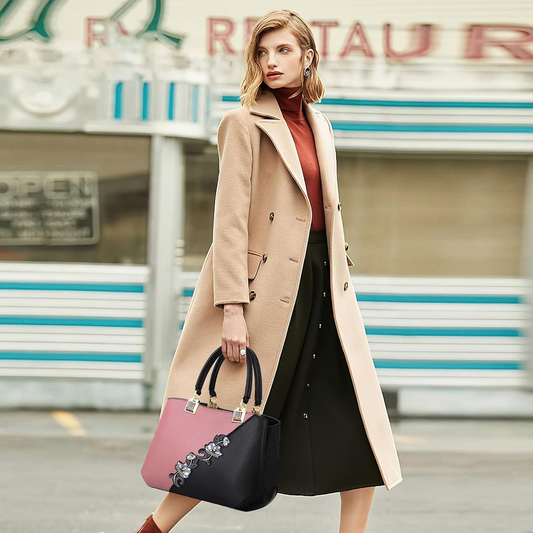 DIRRONA Damen Handtasche Mode Blumenmuster Schulterbeutel Grosse Kapazität Umhängetasche Casual Reis