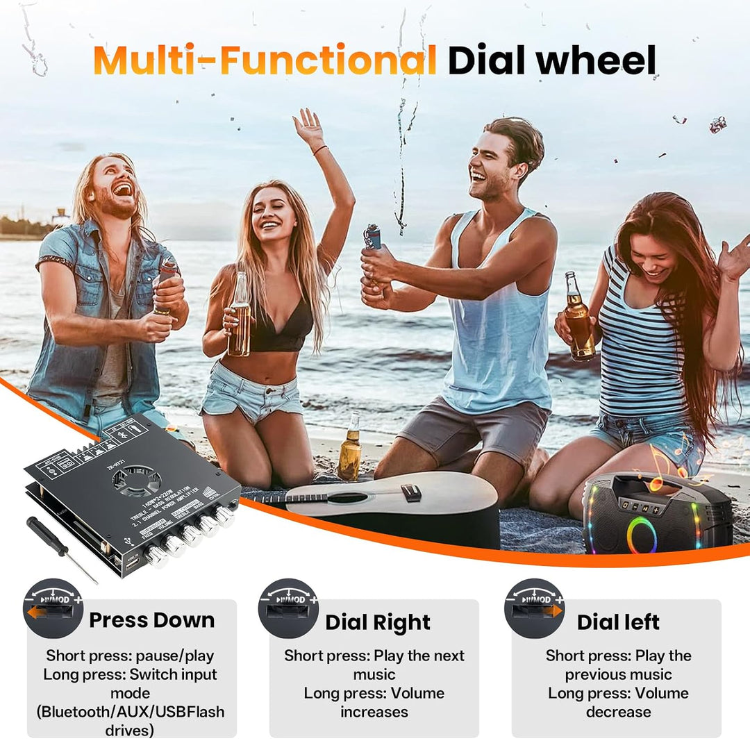 ZK-HT21 HiFi Verstärker mit Bluetooth Mini Stereo-Audioverstärker 2.1 Kanal 160W x 2 + 220W Stereo M