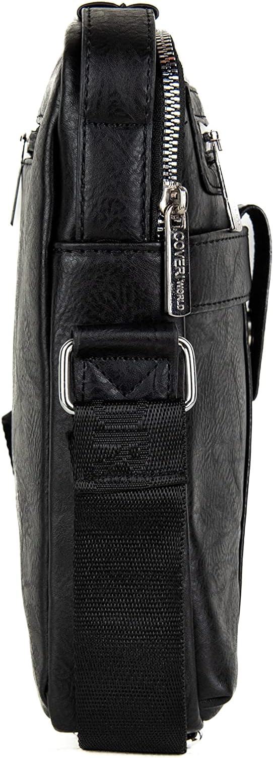 Coveri Umhängetasche aus Kunstleder für Herren, Arbeit, Büro, Freizeit, Handyhalter, Reissverschluss