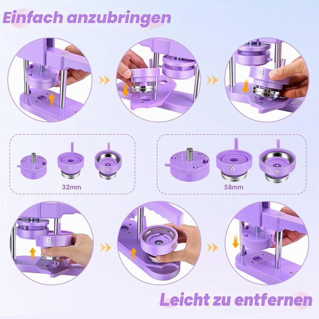 Buttonmaschine Button Maker Badge Maschine 32 + 58 mm, KEYSAFER 200 Sets aus Kunststoff, Ausdrückmas