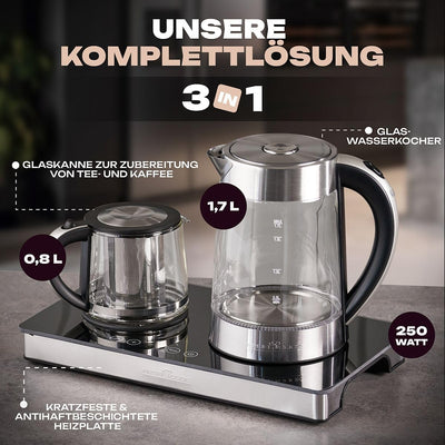 ProfiCook® Tee und Kaffeestation in Einem | 1,7 Liter hitzebeständiger Wasserkocher | Teekanne aus G