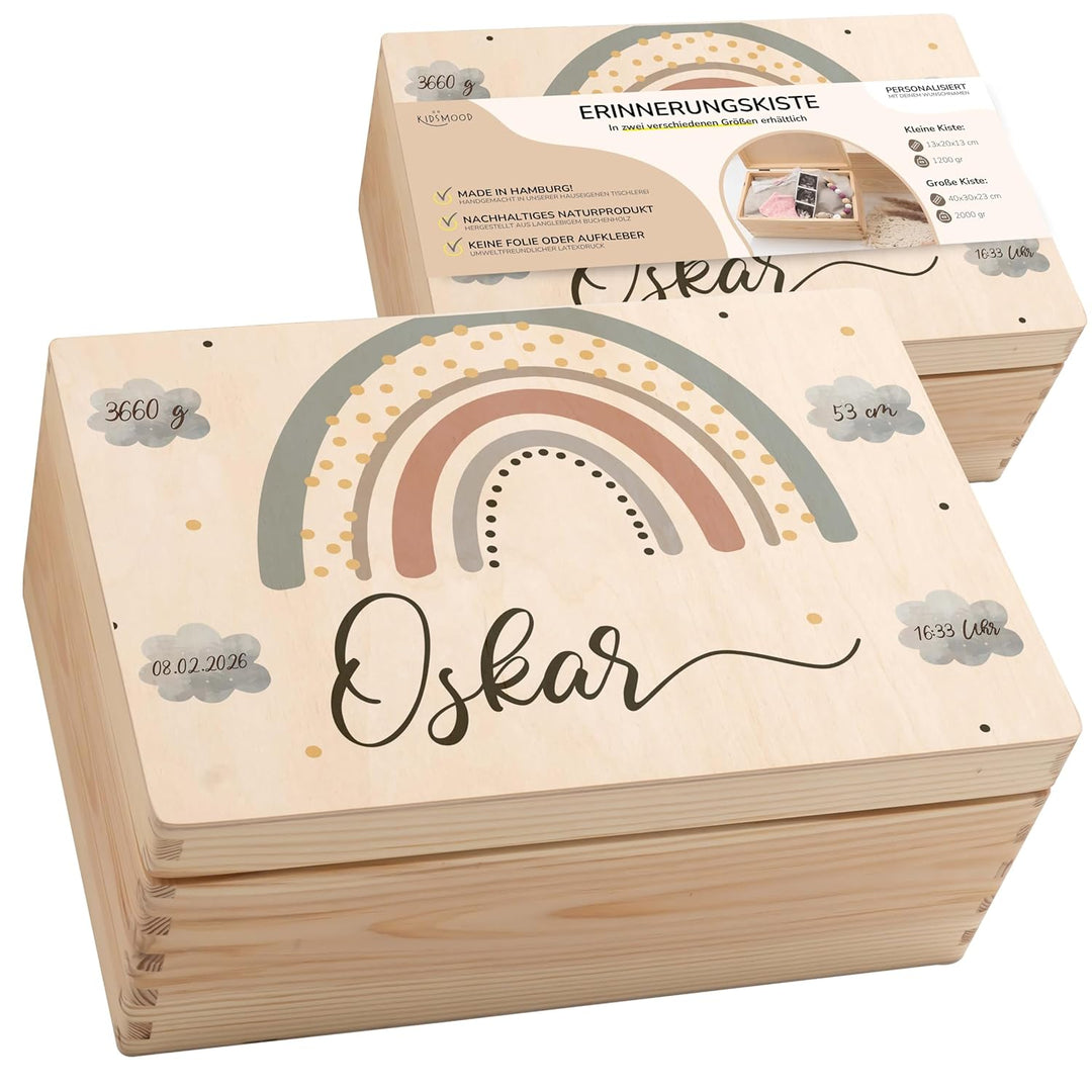 KIDSMOOD - Erinnerungsbox Baby, personalisierte Holzkiste mit Deckel, Ideal zur Aufbewahrung von Eri