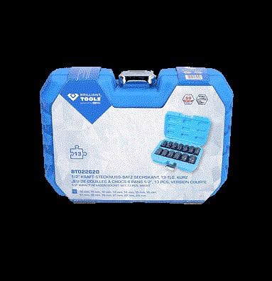BRILLIANT TOOLS BT022620 1/2" Kraft-Stecknuss-Satz sechskant, 13-TLG, kurz [Powered by KS Tools]