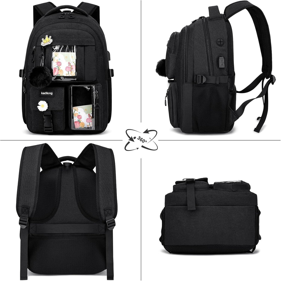 Schulrucksack Mädchen Rucksack Damen 15,6 Zoll Laptop für Uni, Schultasche Schulranzen mit USB Ladea