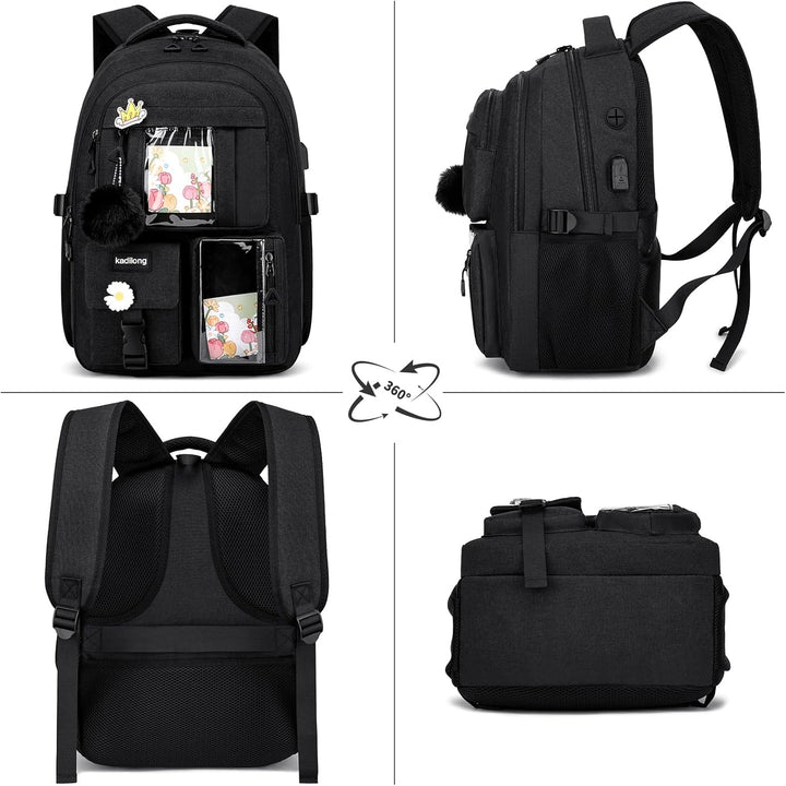 Schulrucksack Mädchen Rucksack Damen 15,6 Zoll Laptop für Uni, Schultasche Schulranzen mit USB Ladea