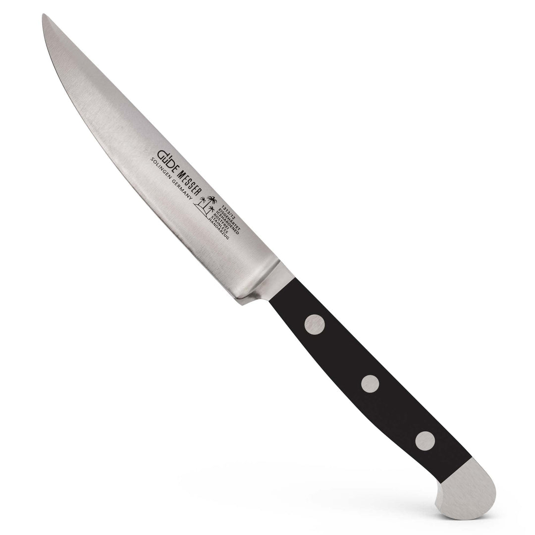 GÜDE Solingen - Steakmesser Glatt geschmiedet, 12 cm, POM schwarz, ALPHA, Doppelkropf, Handmade Germ