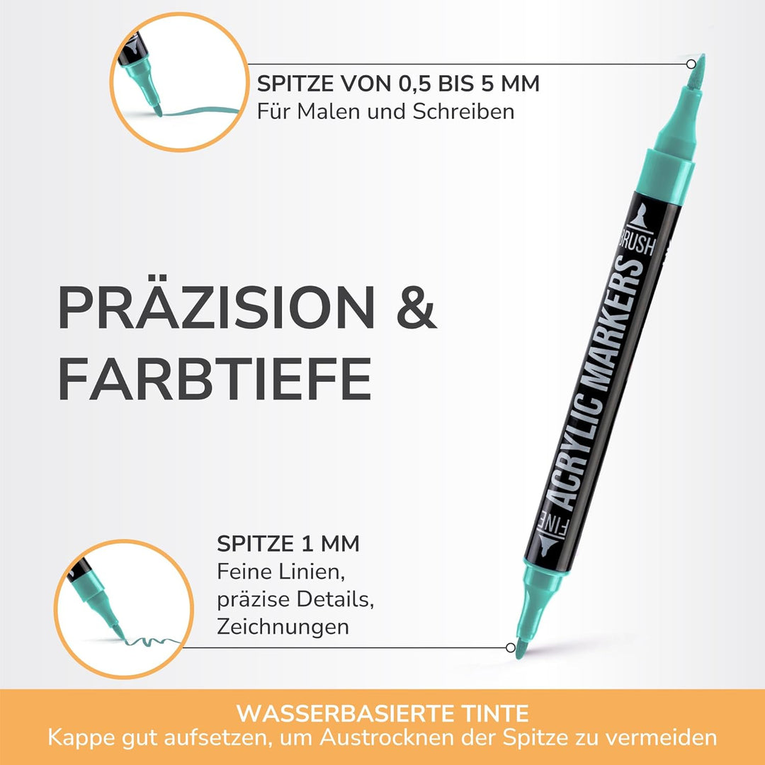 Zenacolor 72 Acrylstifte für Steine Wasserfest - mit Doppelspitze (feine Spitze und Pinsel) zum Zeic