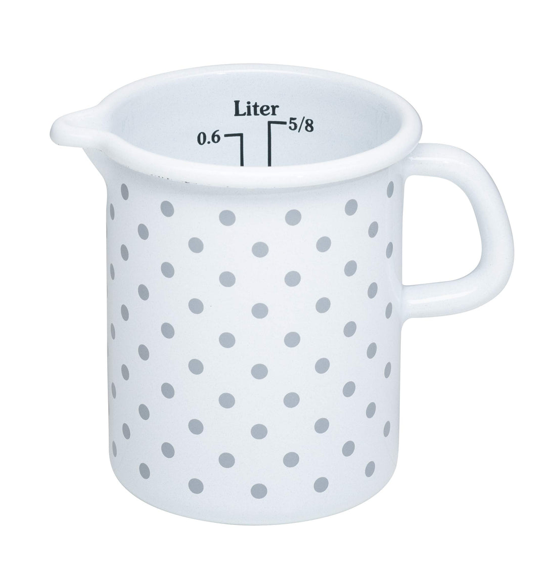 Riess, 0337-066, Küchenmass 9cm, 0,5L, COUNTRY - PÜNKTCHEN GRAU, emailierter Stahl, Weiss mit grauen