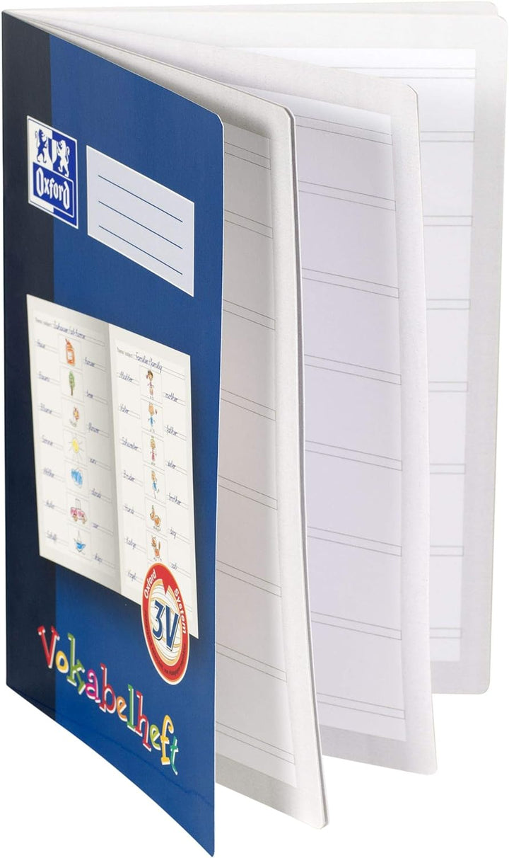 Oxford Vokabelheft, A4, Lineatur 3V (3.Klasse), 16 Blatt, blau, 10 Stück, Lineatur 3V