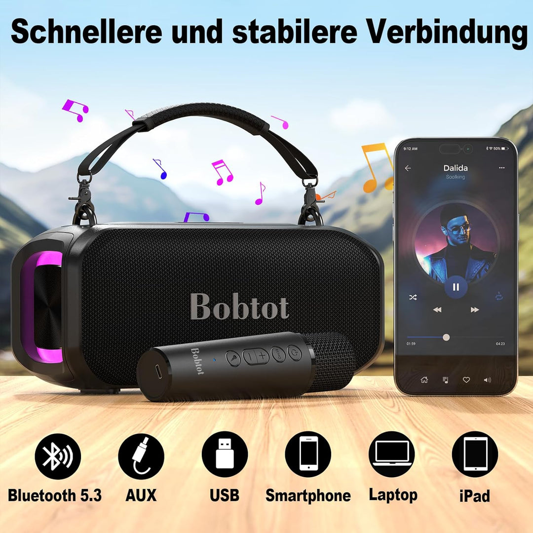 Tragbarer Karaoke-Lautsprecher für Erwachsene, kompakte Gesangsmaschine mit kabellosem Mikrofon, Blu