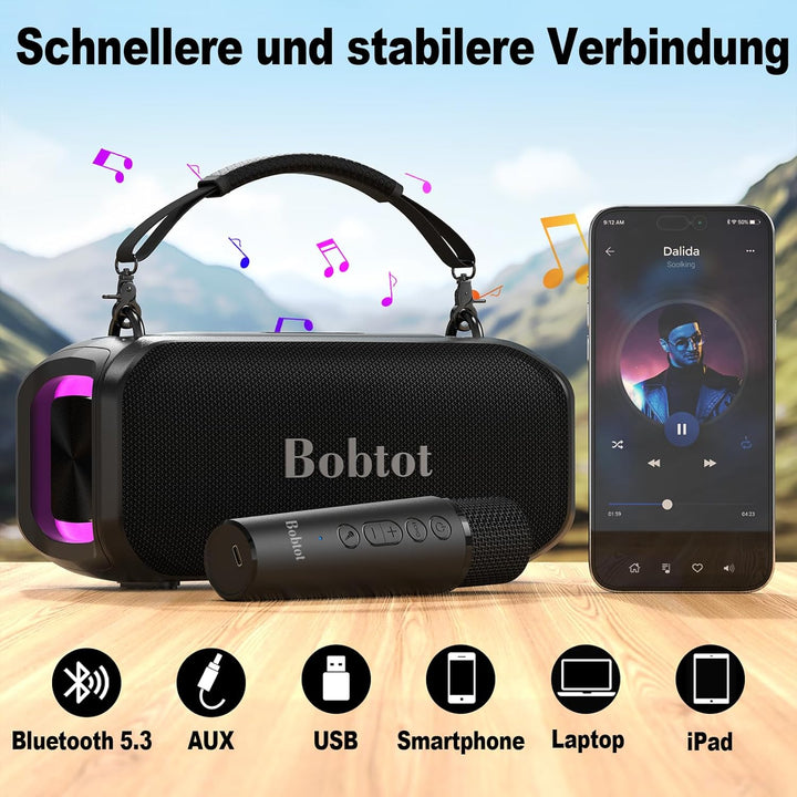 Tragbarer Karaoke-Lautsprecher für Erwachsene, kompakte Gesangsmaschine mit kabellosem Mikrofon, Blu