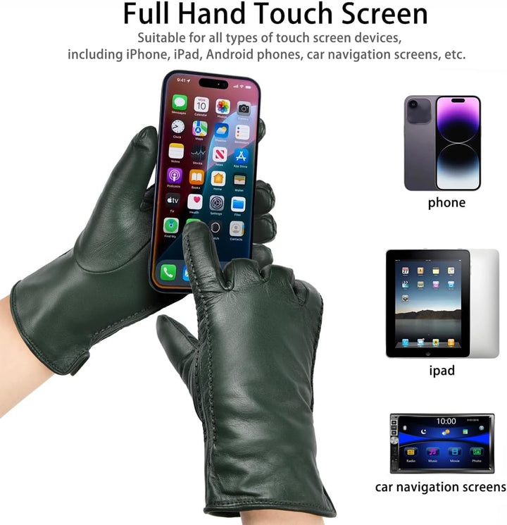 Harssidanzar Damen Winter Warmes Futter Lammfell Leder Handschuhe Touchscreen Texting Warme Fahrhand