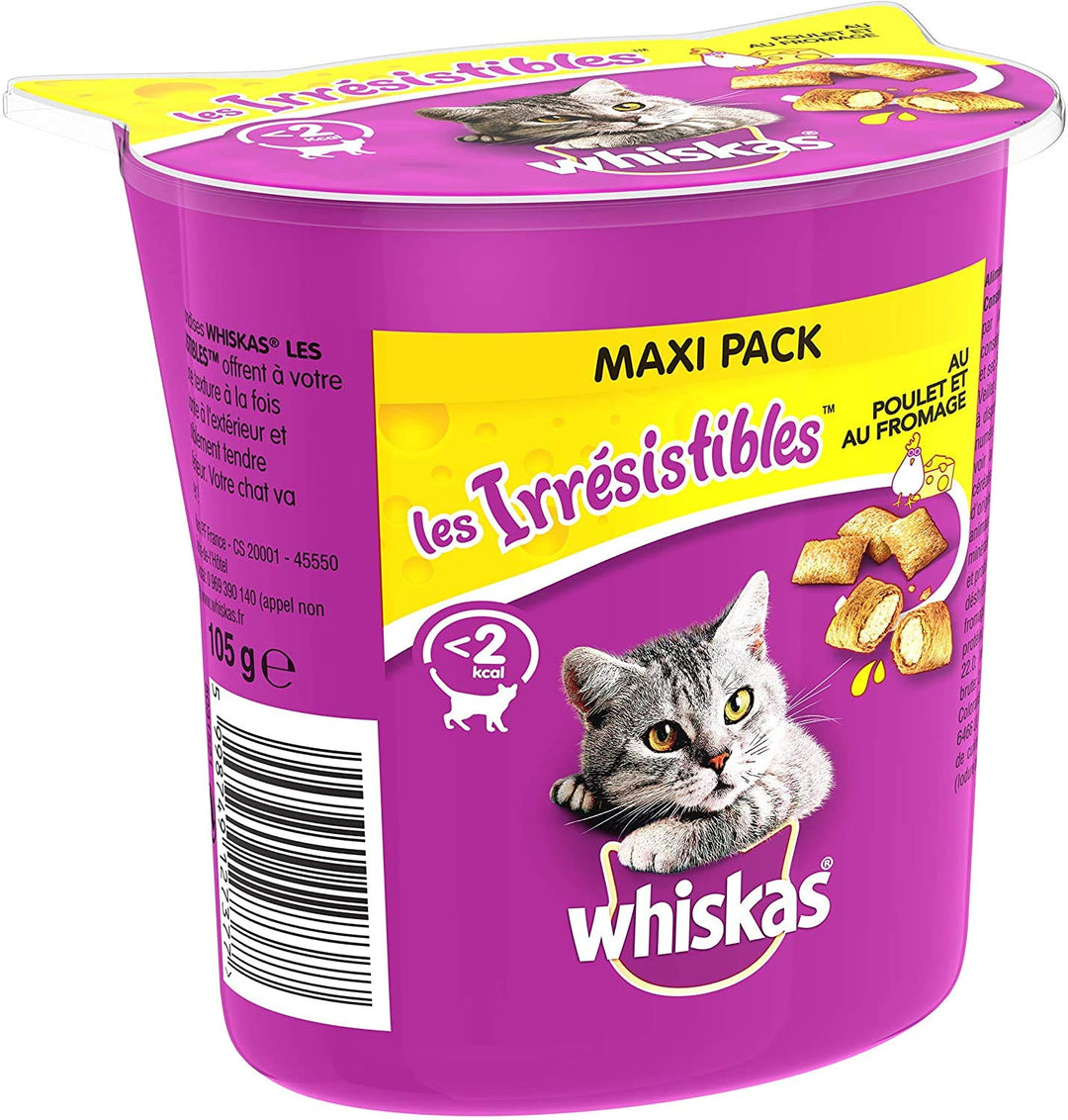 WHISKAS Les Irrésistibles maxi pack au poulet et fromage - 105g (x10) - Pour chat adulte