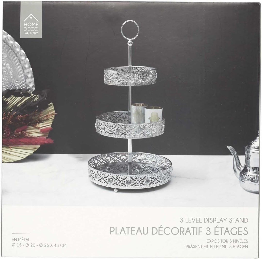 HOME DECO FACTORY, KA0113, 3 Tier Silver Metal Decorative Tray, Ideal for Entertaining and Home Deco