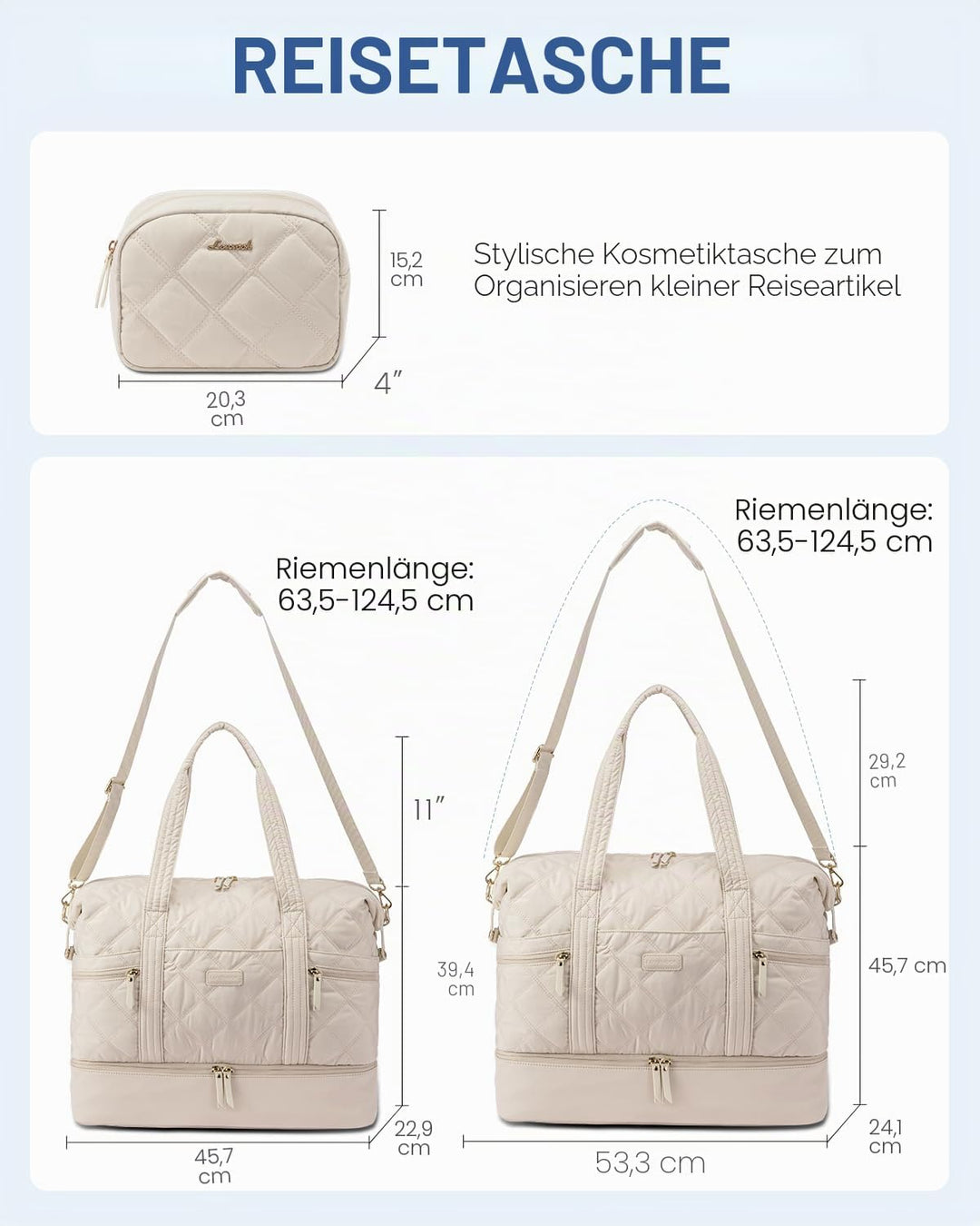 LOVEVOOK Reisetasche, leichte Wochenendtasche für Damen, mit Schuhfach, Puffer Turnbeutel, persönlic