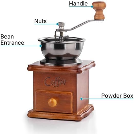 Manuelle Kaffeemühle mit, Mini-Kaffeemühle mit Handkurbel Aus im Vintage-Stil, Tragbar Espressomühle