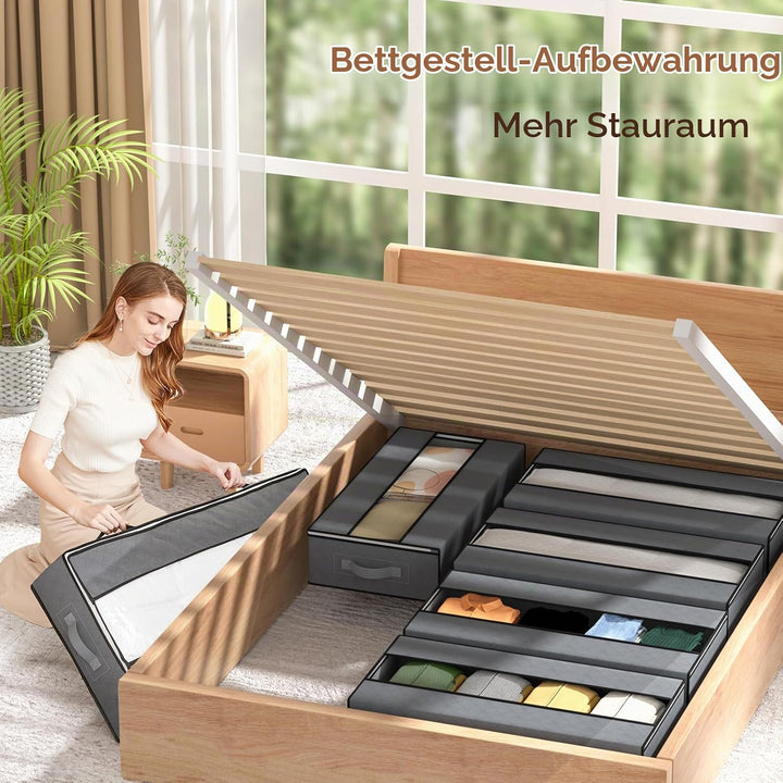 GoMaihe Unterbettkommode 6 Stück mit Verstärkten Griff und Sichtfenster, Unterbett Aufbewahrungsbox