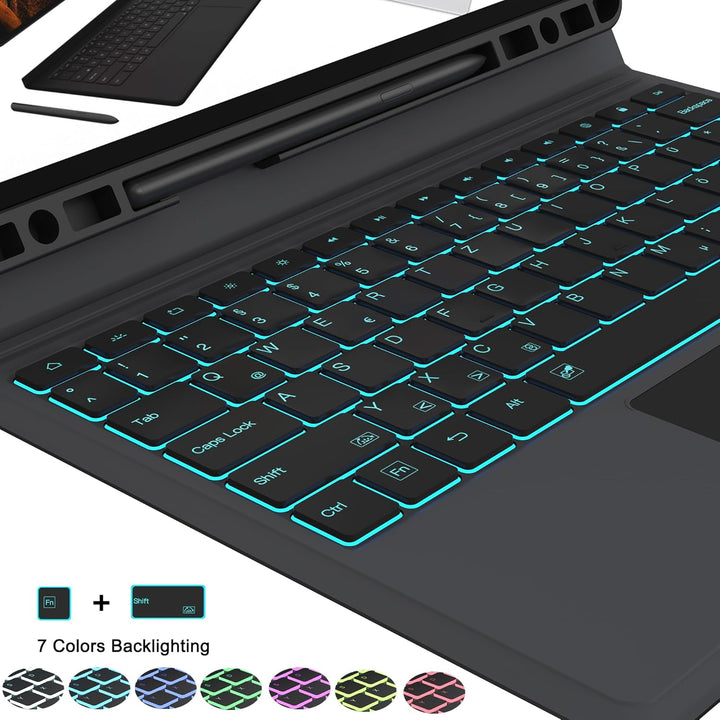 ROOFEI Galaxy Tab S7 FE/S8+/S7+ Hülle mit Tastatur QWERTZ : 7-Farbige Beleuchtung Tastatur mit Track