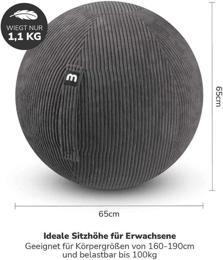 mokebo Stoff Sitzball Büro ergonomisch 'Der Sportliche', Sitzball mit Pumpe oder Pezziball mit Stoff