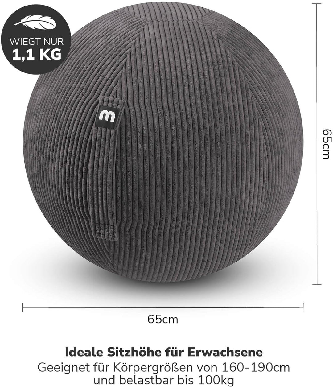 mokebo Stoff Sitzball Büro ergonomisch 'Der Sportliche', Sitzball mit Pumpe oder Pezziball mit Stoff