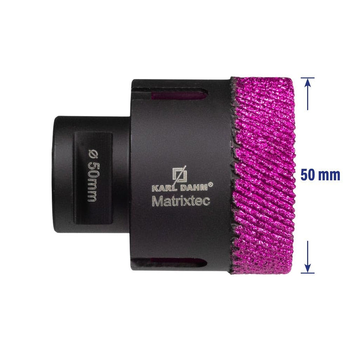 Karl Dahm MATRIXTEC Diamant-Trockenbohrkrone Ø 50 mm I Fliesenbohrer für Feinsteinzeug, Fliesen & Na