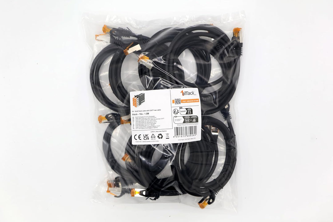 1,5m - Cat.7 Netzwerkkabel Schwarz - 10 Stück Gigabit Ethernet LAN Kabel 10000 Mbit s Patchkabel Cat