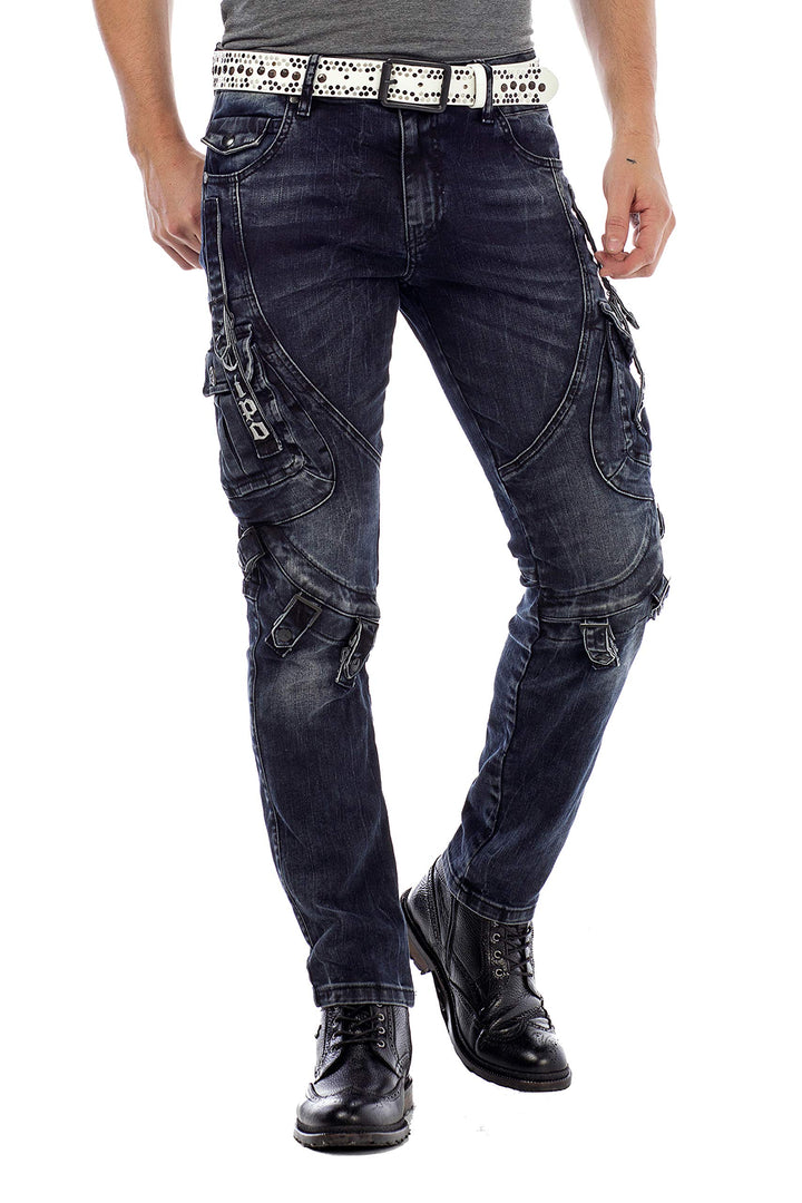 Cipo & Baxx Herren Cargohose | Biker Streetwear Denim | Cargotaschen, Reissverschluss Detail, Stretc