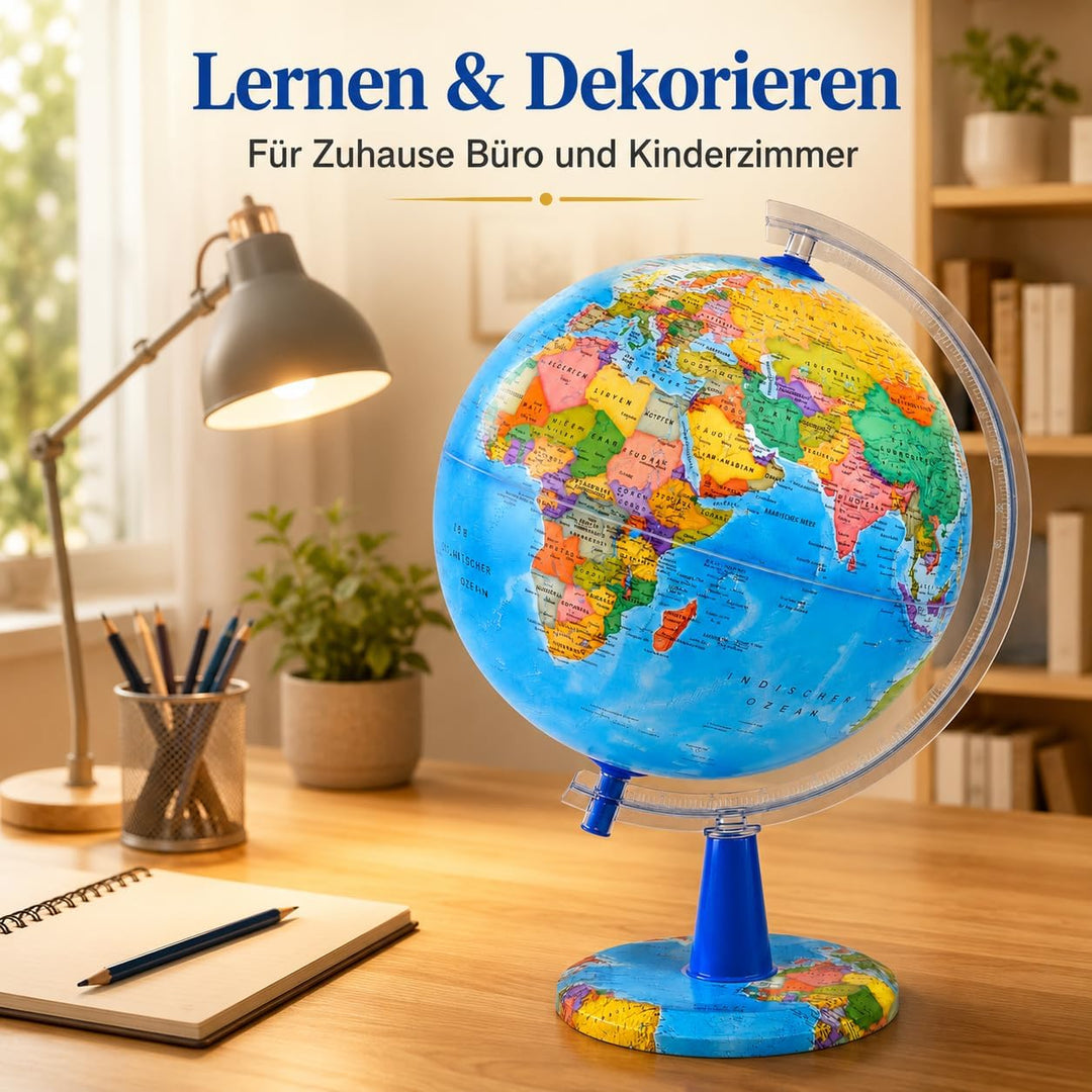 TOPGLOBE 20cm Leuchtglobus - Karte auf Deutsch - Schülerglobus Moderne Politische Weltkugel – pädago