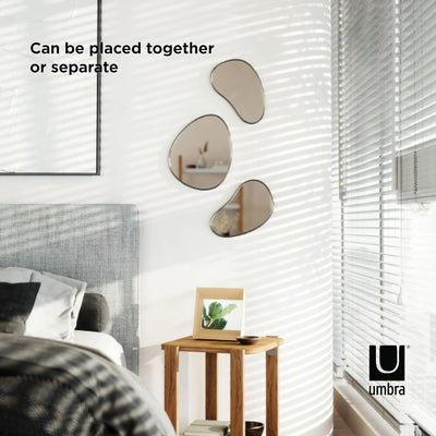 Umbra Hubba Pebble Wandspiegel Set, Moderne Design Spiegel mit Organischer Form, 3er-Set, Titan Tita