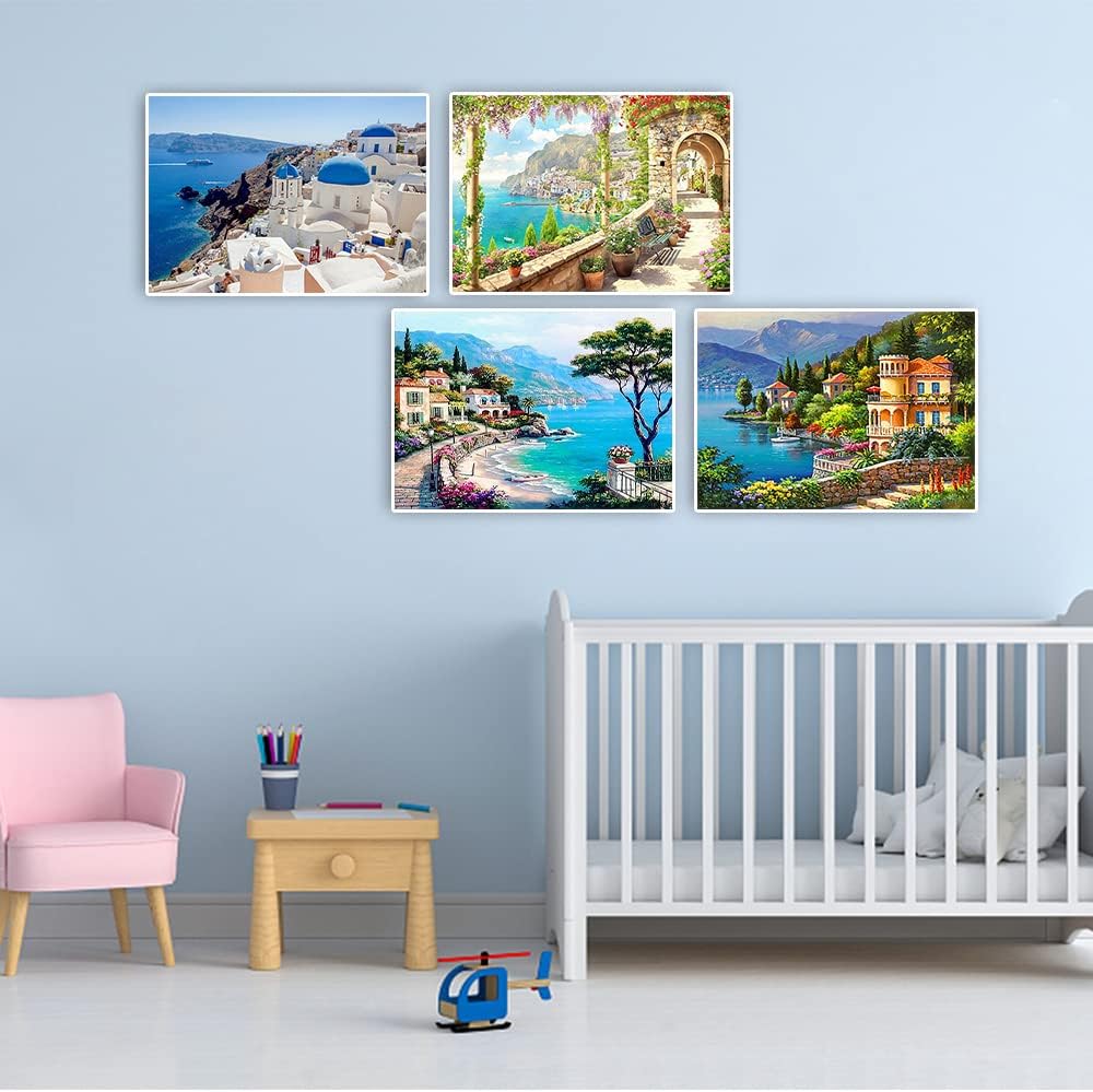 DCIDBEI 4 Pack Diamond Painting Vierer Set Landschaften 40x50 cm Diamant Painting Bilder Strand Male