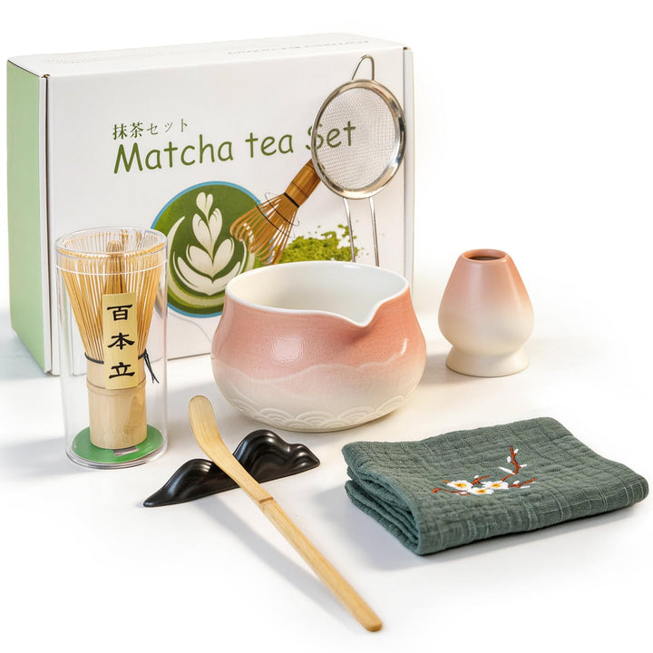 Matcha Set 7-teilig | Premium Tee-Zeremonie Set mit Matcha-Schale, Bambus-Chasen (100+ Spitzen), Hal