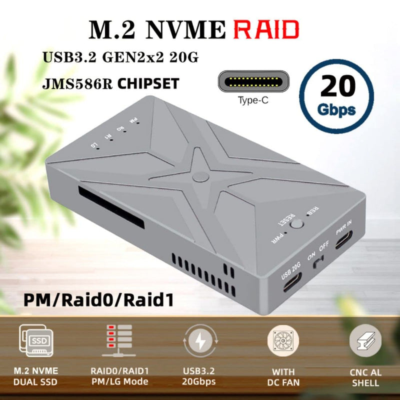 chenyang CY M.2 zu USB C Adapter,Dual NVME M.2 NGFF M-Key zu USB Typ-C Raid0 Raid1 JOBD Big Gehäuse