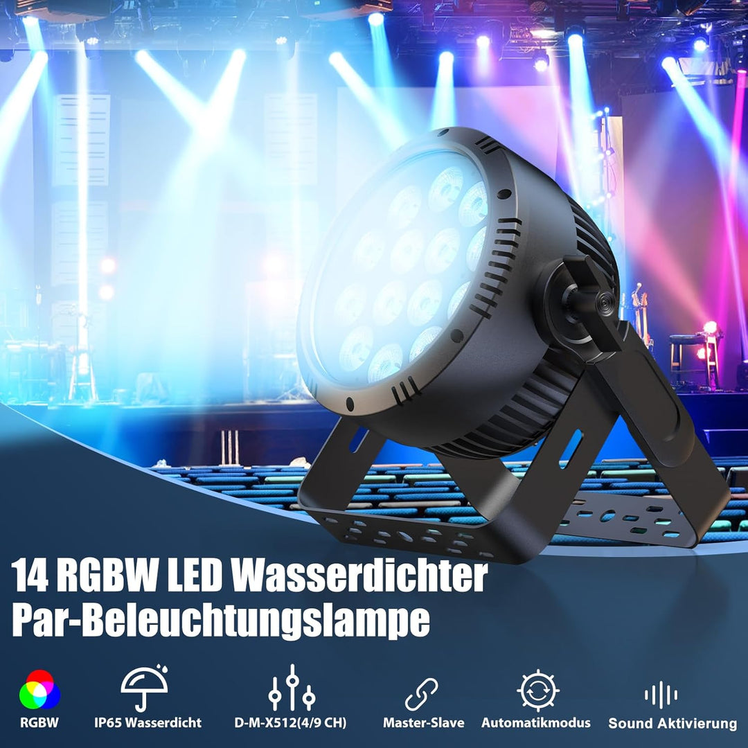 4PCS RGBW 200W LED Par Strahler IP65, Wasserdichte 14 LED Bühnenlicht mit Stroboskop, Discolicht Par