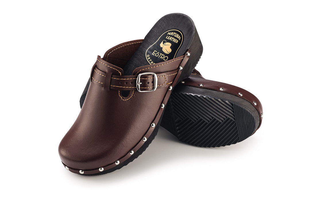 ESTRO Clogs Damen Holz Leder - Clogs Herren Holzschuhe Herren Holzclogs Damen mit rutschfest Sohle C